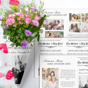 Mothers Day Newspaper Flower Bouquet  Wrapping Paper Sheet