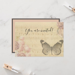 Mother's Day Old Sheet Music Score Roses Butterfly Invitation