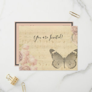 Mother's Day Old Sheet Music Score Roses Butterfly Invitation Postcard