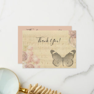 Mother's Day Old Sheet Music Score Roses Butterfly Thank You Card