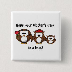 Mother's Day Owl Family Hoot Cartoon Illustration 15 Cm Square Badge