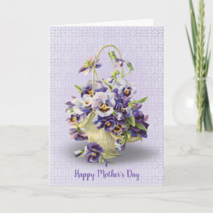 Mother's Day pansy basket on eyelet lace Card