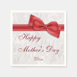 Mother's Day Party Damask and Bow Napkin