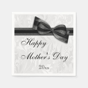 Mother's Day Party Damask and Bow Napkin