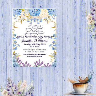 Mother's Day Pastel Blue Little Flower Buds Floral Invitation