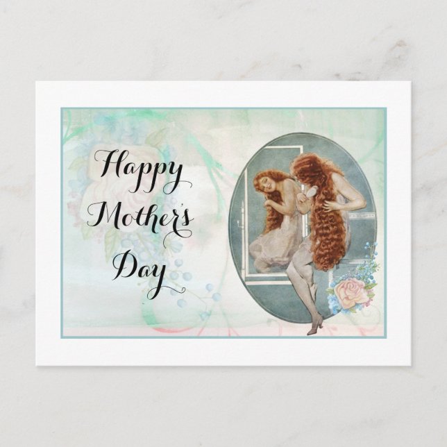 Mother's Day Pastel Rose Bouquet Looking Mirror Postcard (Front)