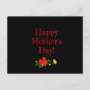 Mothers day pattern  red flowers watercolor  black postcard