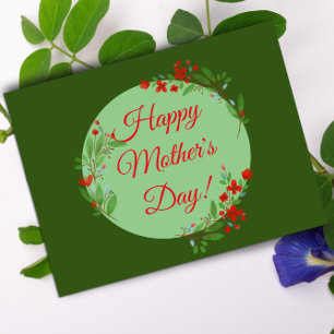 Mother's day pattern  red flowers watercolor  postcard