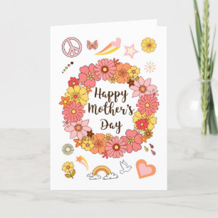 Mother's Day Peace and Love with Pink Flowers      Card