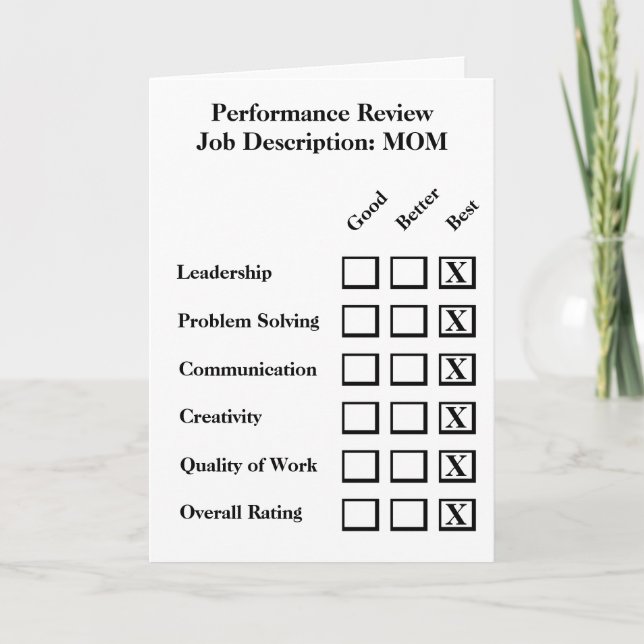 Mother's Day Performance Review Card (Front)