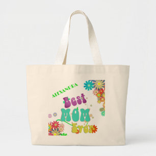 Mothers Day Personal Floral Retro Best Mum Ever Large Tote Bag