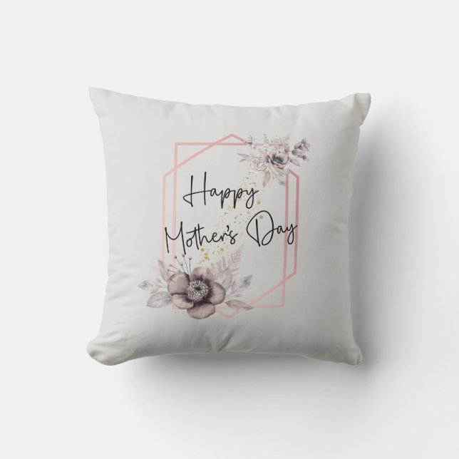 Mother's day Personalise Photo Grey Pink Floral  Cushion (Front)