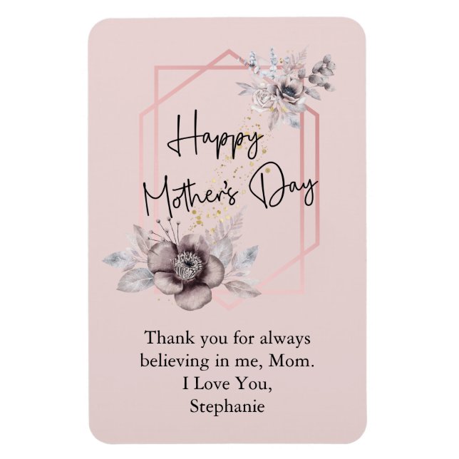 Mother's Day Personalise Pink Grey Floral  Magnet (Vertical)
