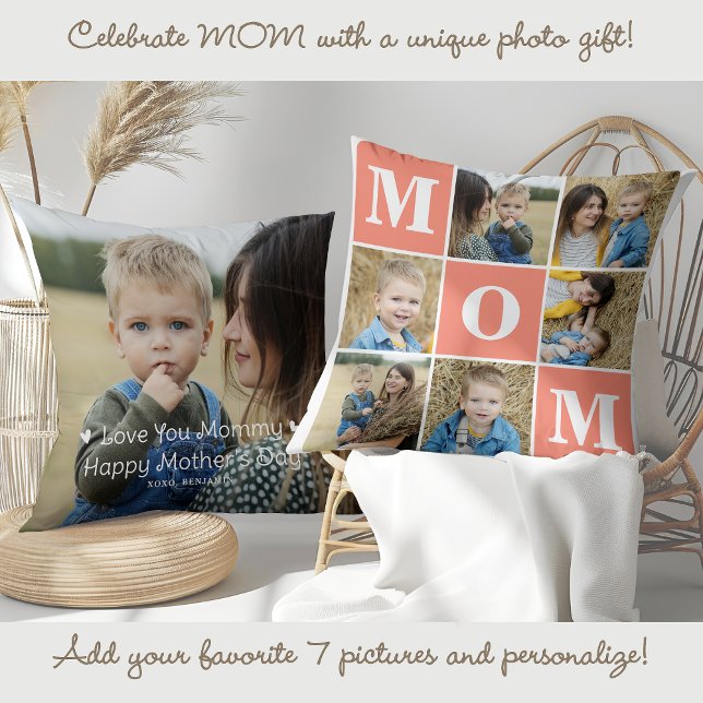 Mother's Day Personalised 7 Photo Collage MOM  Cushion (Creator Uploaded)