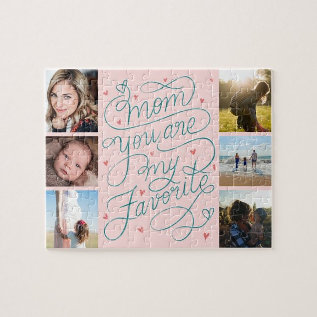 Mother's Day Photo Collage Favourite Mum Lettering Jigsaw Puzzle (Horizontal)
