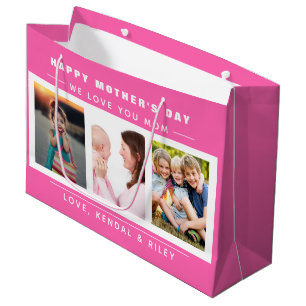Mother's Day Photo Collage Pink Custom Large Gift Bag