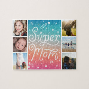 Mother's Day Photo Collage Super Mum Lettering Jigsaw Puzzle