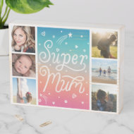Mother's Day Photo Collage Super Mum Wooden Box Sign