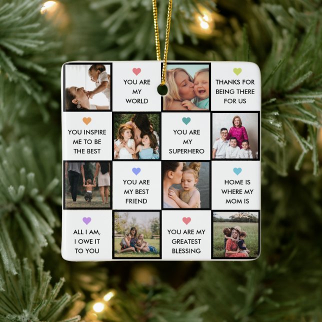Mothers Day Photo Collage With Best Mom Quotes Ceramic Ornament (Tree)