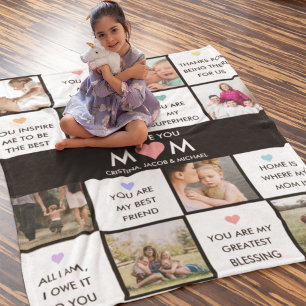 Mothers Day Photo Collage With Best Mum Quotes Fleece Blanket