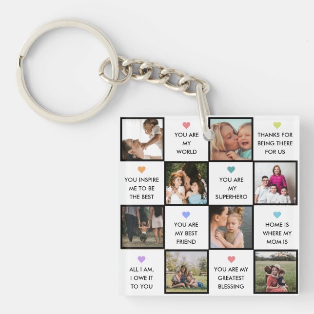 Mothers Day Photo Collage With Best Mum Quotes Key Ring (Front)