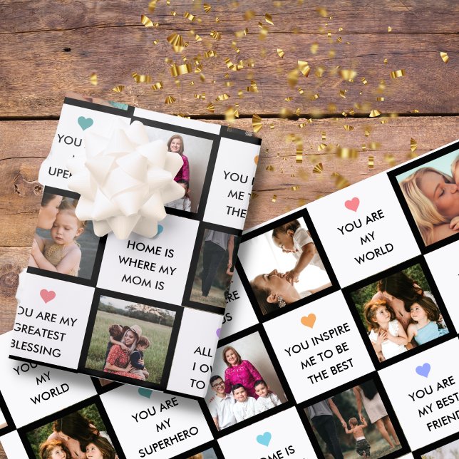 Mothers Day Photo Collage With Best Mum Quotes Wrapping Paper Sheet (Creator Uploaded)