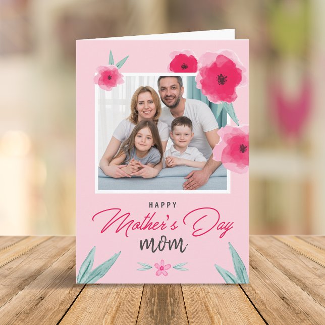 Mother's Day Photo Floral Pink Greeting Card (Creator Uploaded)
