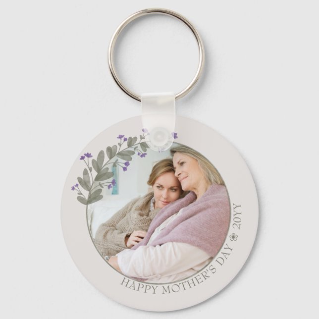 Mother's Day Photo Pretty Purple Wildflower Frame Key Ring (Front)