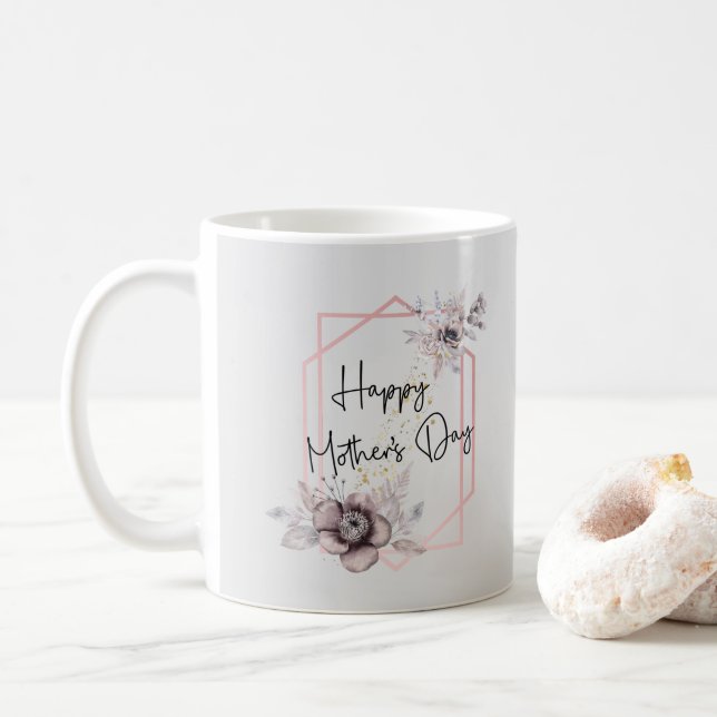 Mother's Day Pink and Grey Floral with Photo Coffee Mug (With Donut)