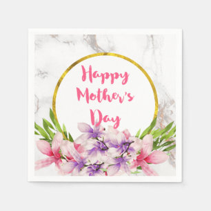 Mother's Day Pink and Purple Watercolor Magnolias Napkin