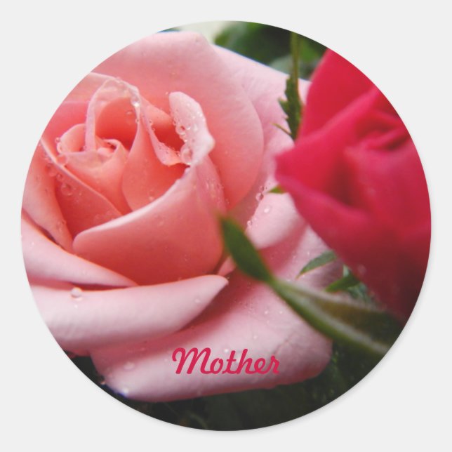 Mothers Day Pink and Red Rose Classic Round Sticker (Front)