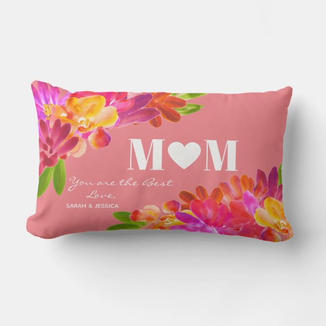 Mother's Day Pink Bright Florals Mum Lumbar Cushion (Front)