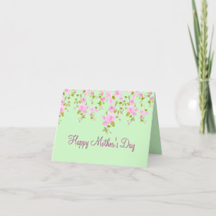 Mother's Day Pink Cherry Blossom & Mint Green  Holiday Card
