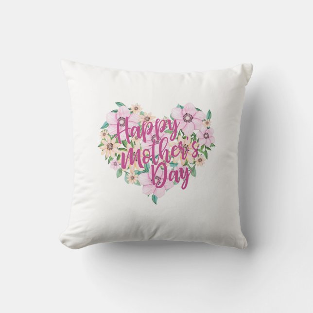 Mother's Day Pink Floral Heart | Throw Pillow (Front)