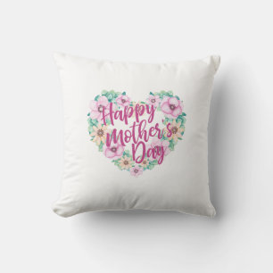 Mother's Day Pink Floral Heart   Throw Pillow