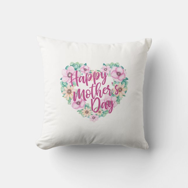 Mother's Day Pink Floral Heart | Throw Pillow (Front)
