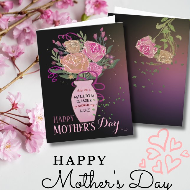 Mother's Day Pink flowers with message Holiday Card (Mother's Day light Vase with Flowers Holiday Card (Front))