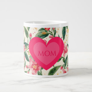 Mothers Day,Pink Love Heart and Flowers Pattern Large Coffee Mug