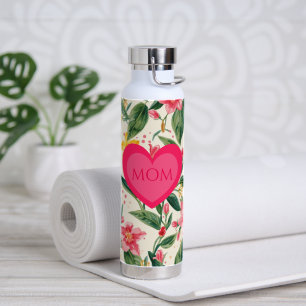 Mothers Day ,Pink Love Heart and Flowers Pattern Water Bottle