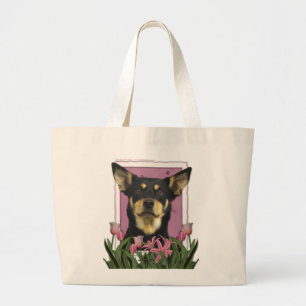 Mothers Day - Pink Tulips - Australian Kelpie Jude Large Tote Bag