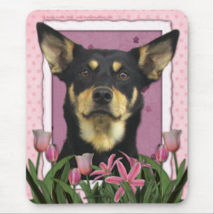 Mothers Day - Pink Tulips - Australian Kelpie Jude Mouse Pad