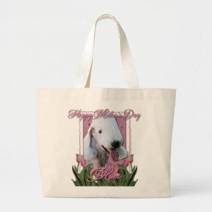 Mothers Day - Pink Tulips - Bedlington Terrier Large Tote Bag