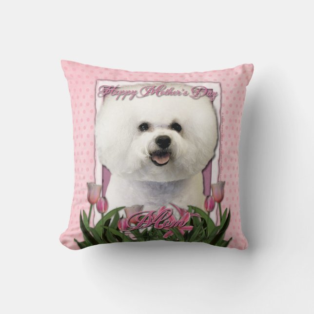 Mothers Day - Pink Tulips - Bichon Frise Cushion (Front)