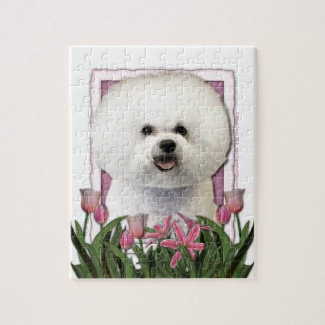 Mothers Day - Pink Tulips - Bichon Frise Jigsaw Puzzle (Vertical)