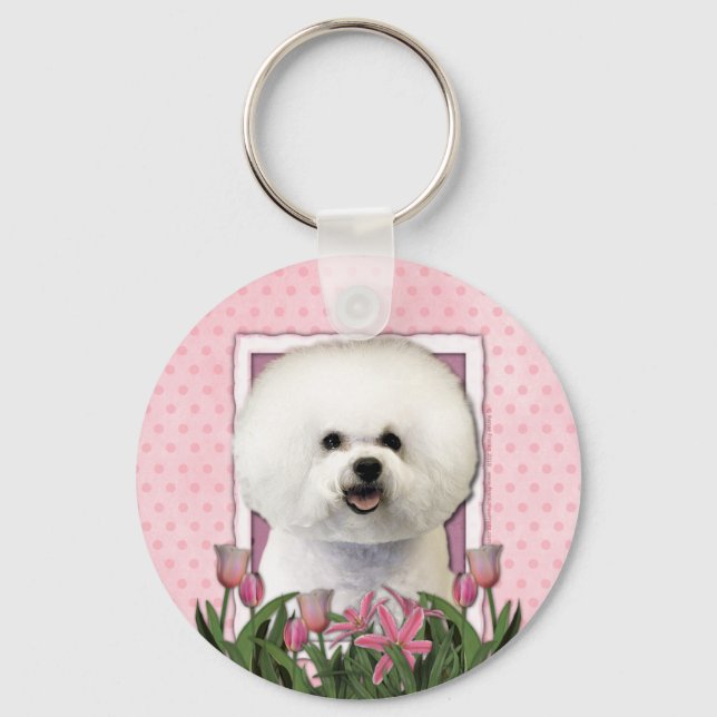 Mothers Day - Pink Tulips - Bichon Frise Key Ring (Front)
