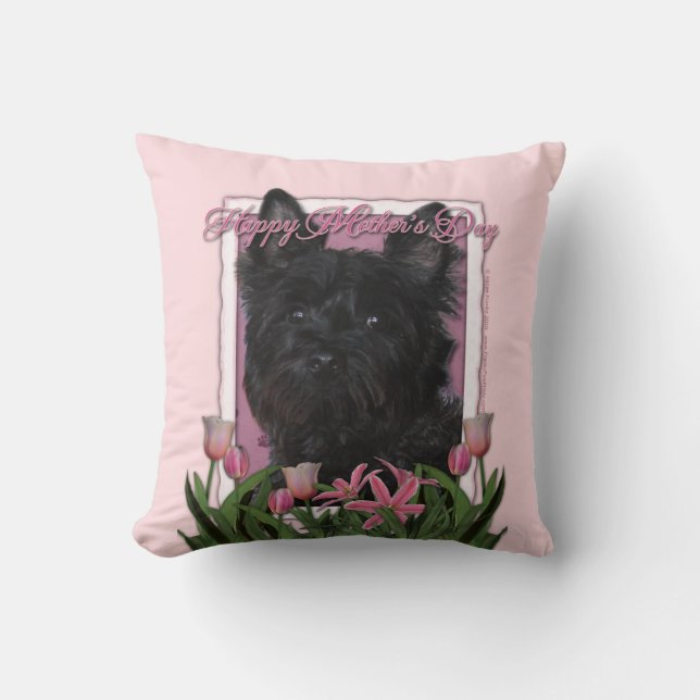 Mothers Day - Pink Tulips - Cairn Terrier - Rosco Cushion (Front)