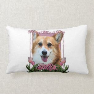 Mothers Day - Pink Tulips - Corgi - Owen Lumbar Cushion