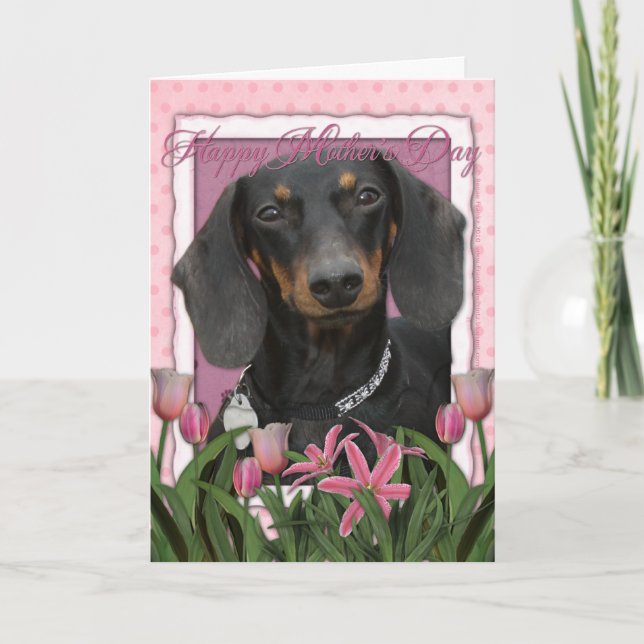Mothers Day - Pink Tulips - Dachshund - Winston Card (Front)