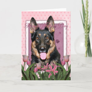 Mothers Day - Pink Tulips - German Shepherd - Kuno Card