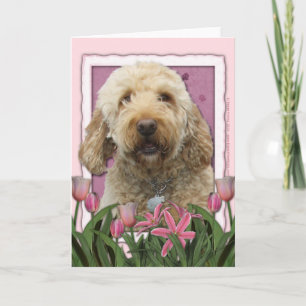 Mothers Day - Pink Tulips - GoldenDoodle Card
